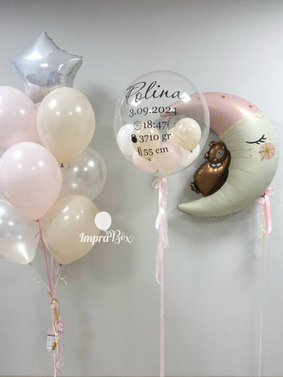 Narodziny córeczki (Bubbles z metryczką + Miś na księżycu)