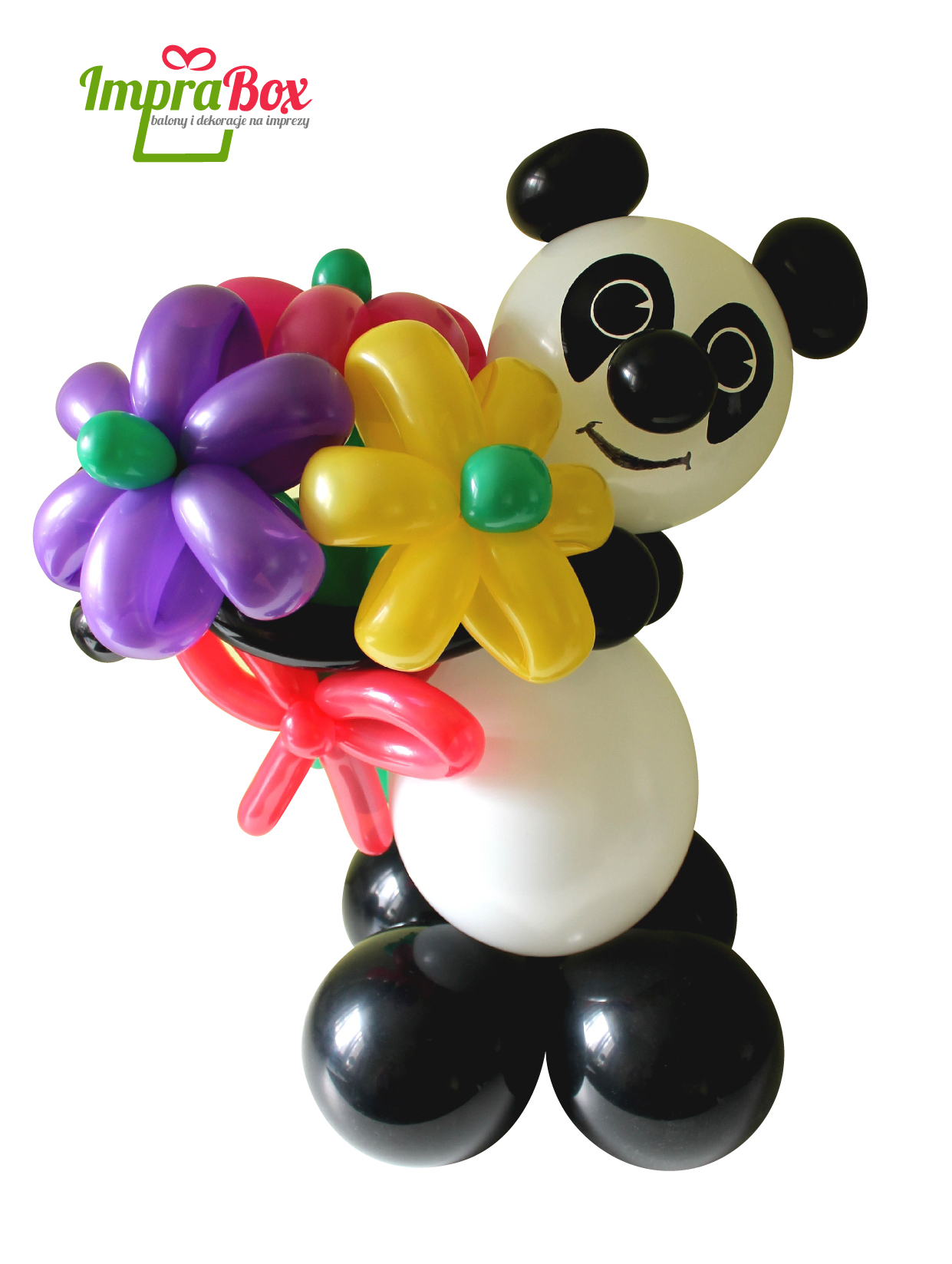 Panda_z_bukietem_kwiatow_-_figura_balonowa